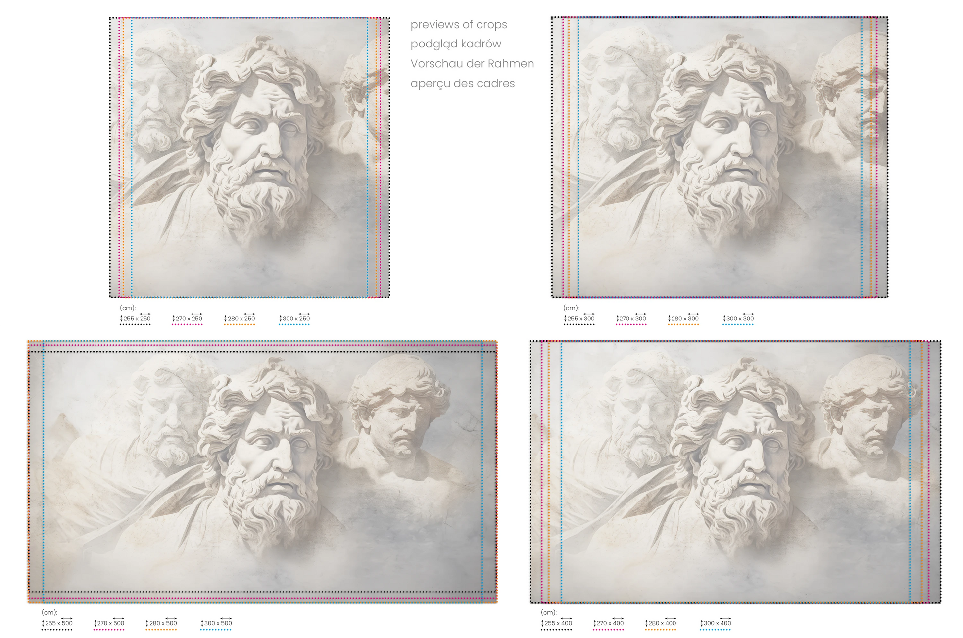Na obrazie znajduje się prezentacja przykładowych rozmiarów fototapety o nazwie Meditation of Heraclitus. Rozmiar fototapety jest dowolny.