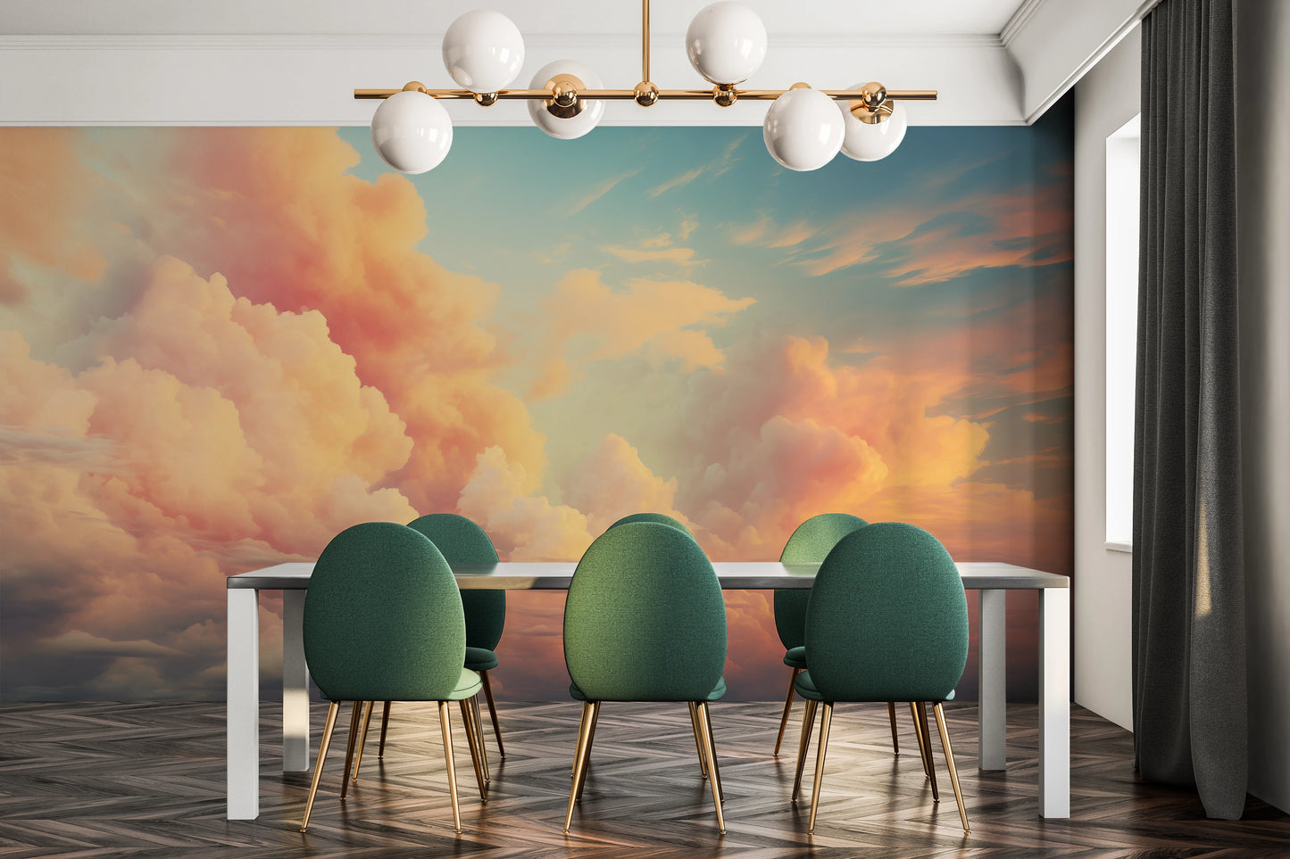 Fototapeta artystyczna o nazwie Cotton Clouds pokazana w aranżacji wnętrza.