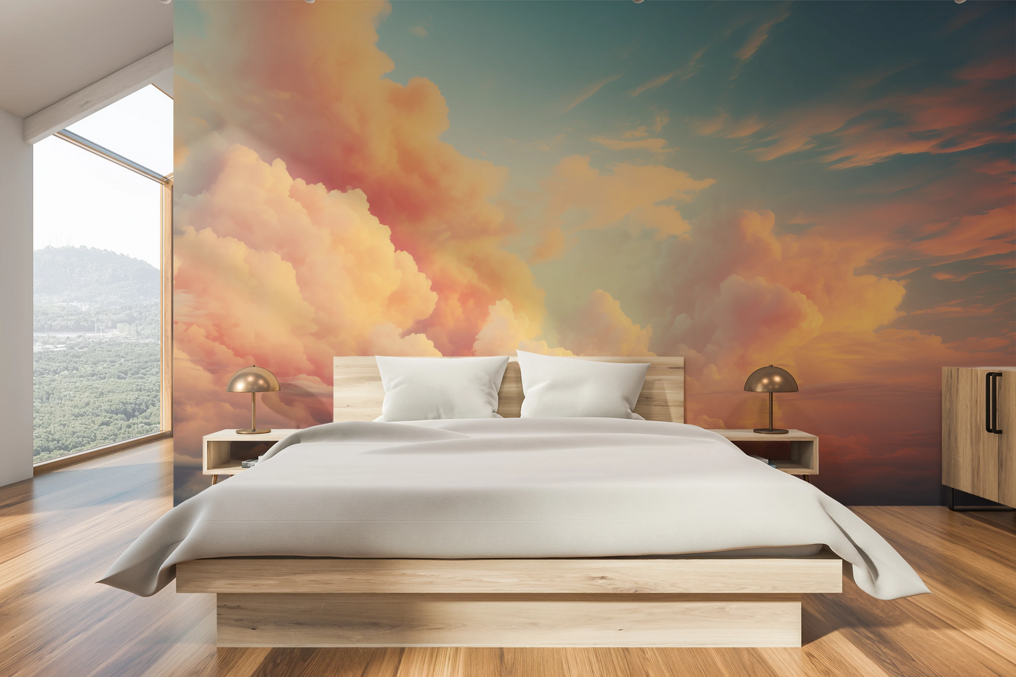 Wzór fototapety o nazwie Cotton Clouds pokazanej w kontekście pomieszczenia.