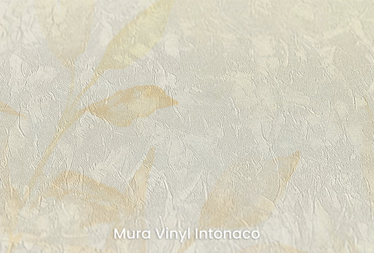 Zbliżenie na artystyczną fototapetę o nazwie Golden Tranquility na podłożu Mura Vinyl Intonaco - struktura tartego tynku.
