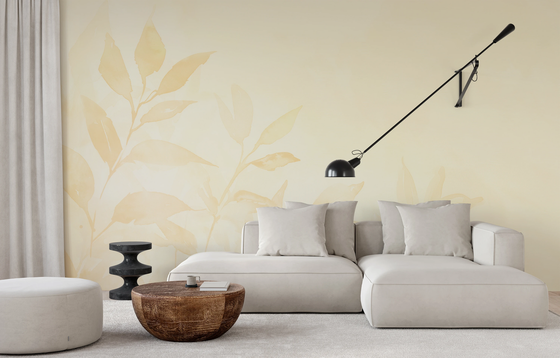 Fototapeta malowana o nazwie Golden Tranquility pokazana w aranżacji wnętrza.