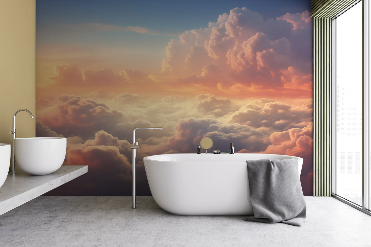 Fototapeta artystyczna o nazwie Pastel Skies pokazana w aranżacji wnętrza.
