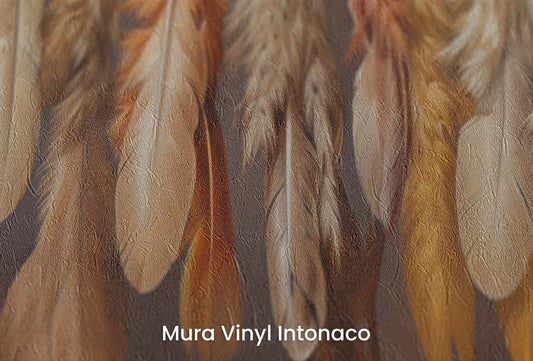 Zbliżenie na artystyczną fototapetę o nazwie Sunset Drift na podłożu Mura Vinyl Intonaco - struktura tartego tynku.