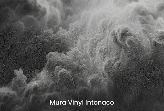 Zbliżenie na artystyczną fototapetę o nazwie Tempest's Might na podłożu Mura Vinyl Intonaco - struktura tartego tynku.