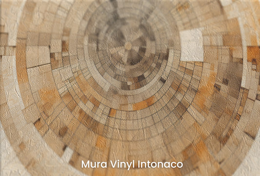 Zbliżenie na artystyczną fototapetę o nazwie CIRCUITRY OF TIME na podłożu Mura Vinyl Intonaco - struktura tartego tynku.