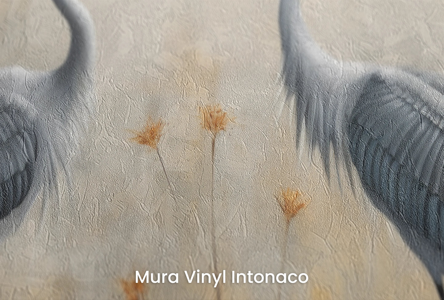 Zbliżenie na artystyczną fototapetę o nazwie Golden Gaze na podłożu Mura Vinyl Intonaco - struktura tartego tynku.