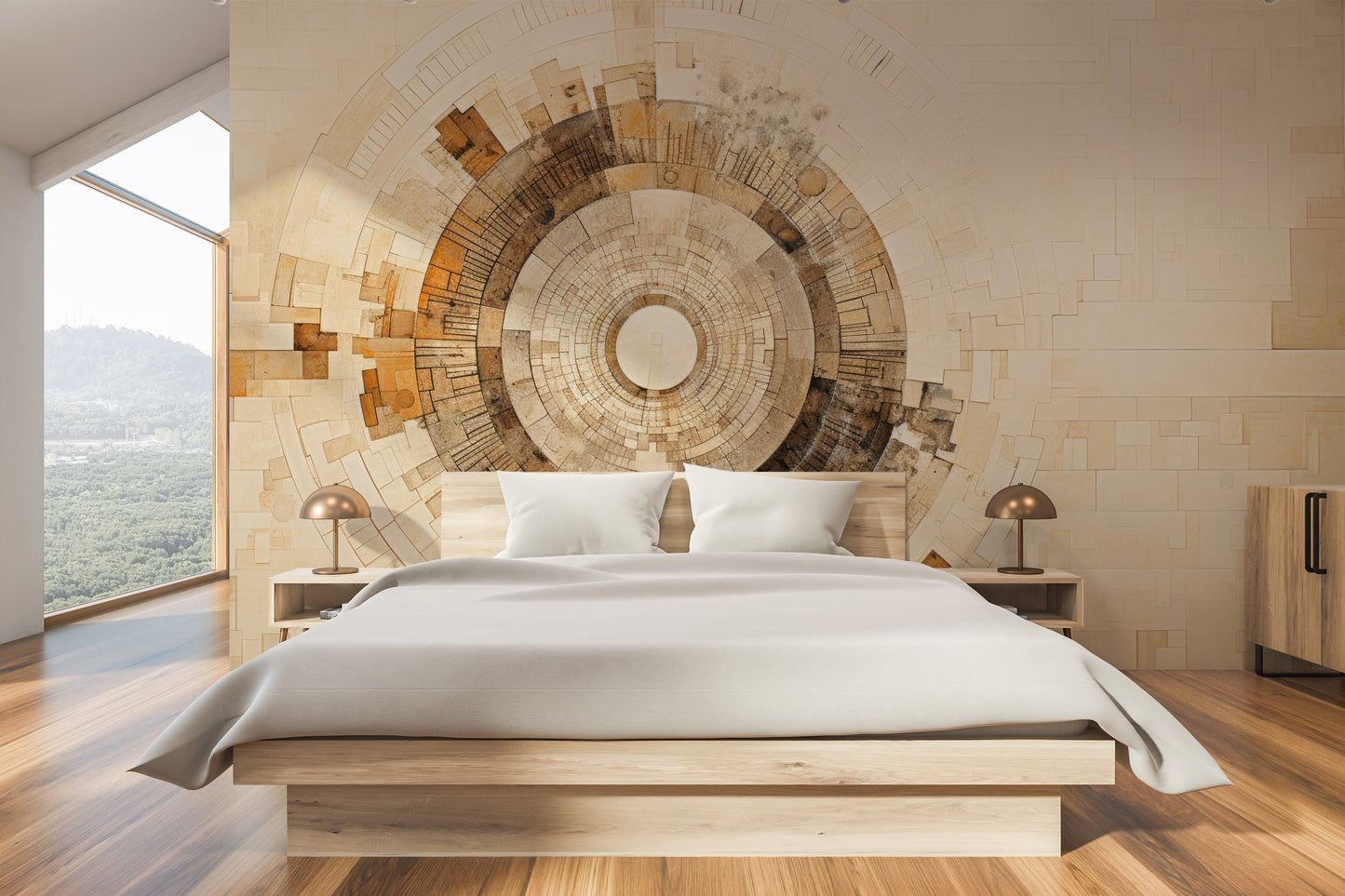 Fototapeta artystyczna o nazwie SUNBURST MOSAIC pokazana w aranżacji wnętrza.