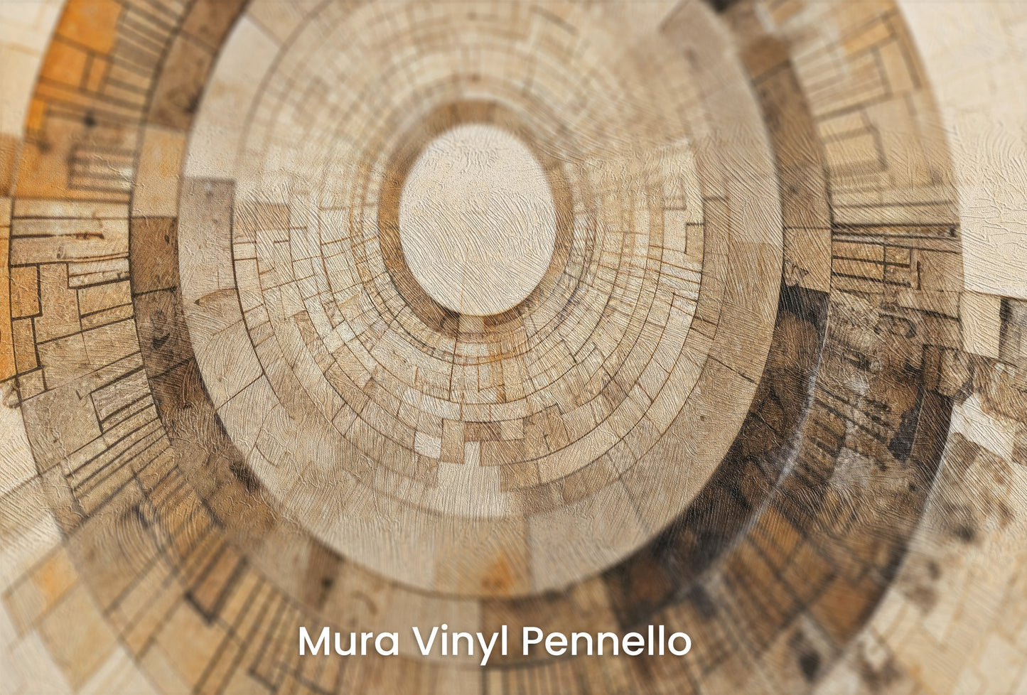 Zbliżenie na artystyczną fototapetę o nazwie SUNBURST MOSAIC na podłożu Mura Vinyl Pennello - faktura pociągnięć pędzla malarskiego.