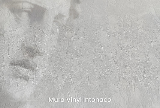 Zbliżenie na artystyczną fototapetę o nazwie Athena's Wisdom na podłożu Mura Vinyl Intonaco - struktura tartego tynku.