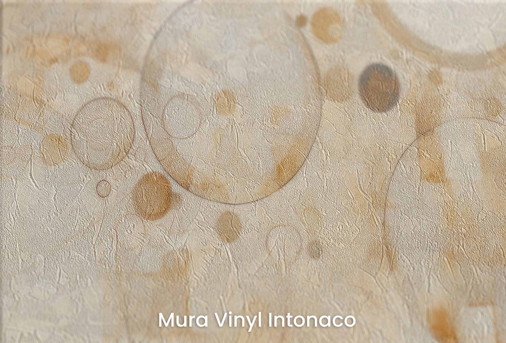 Zbliżenie na artystyczną fototapetę o nazwie CIRCULAR WHISPERS na podłożu Mura Vinyl Intonaco - struktura tartego tynku.