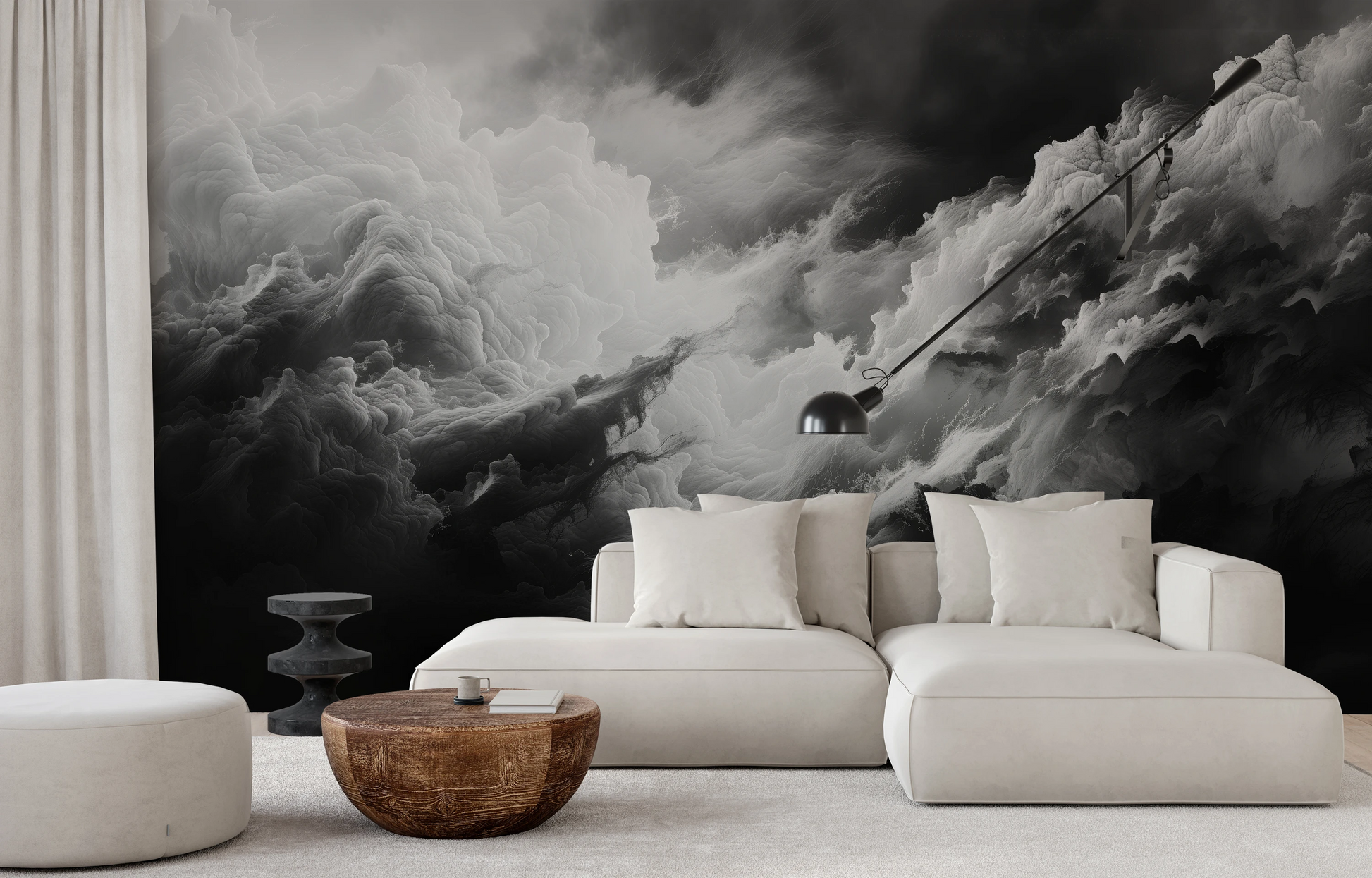 Wzór fototapety malowanej o nazwie Luminous Chaos pokazanej w aranżacji wnętrza.