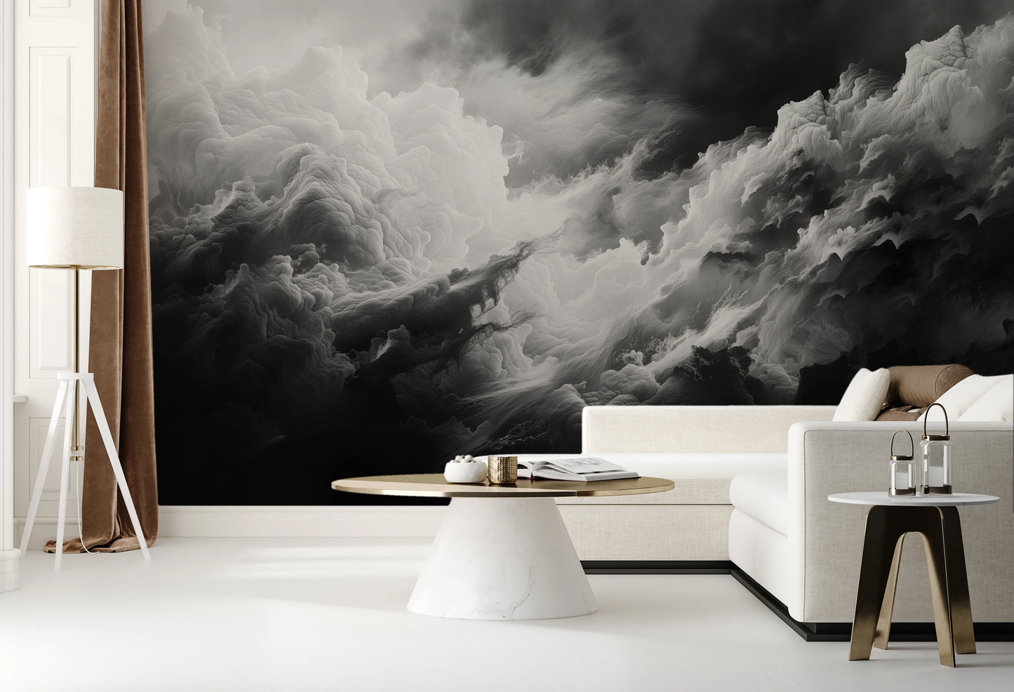 Wzór fototapety o nazwie Luminous Chaos pokazanej w kontekście pomieszczenia.