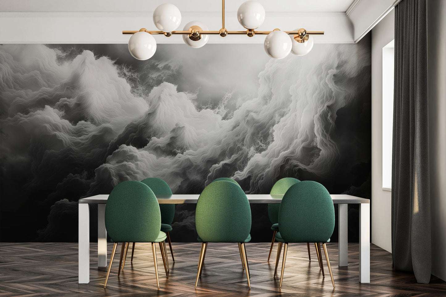Wzór fototapety artystycznej o nazwie Ethereal Stratus pokazanej w aranżacji wnętrza.