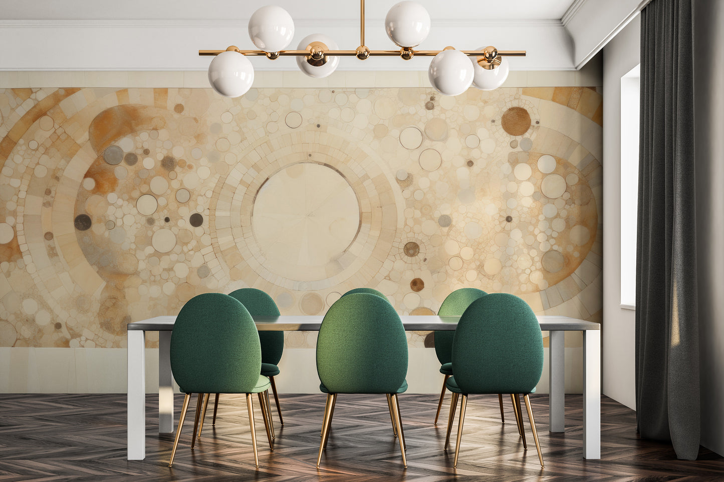 Wzór fototapety artystycznej o nazwie HARMONY CIRCLES pokazanej w aranżacji wnętrza.