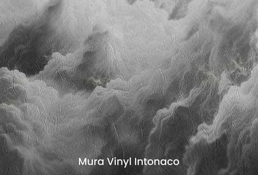 Zbliżenie na artystyczną fototapetę o nazwie Ethereal Stratus na podłożu Mura Vinyl Intonaco - struktura tartego tynku.
