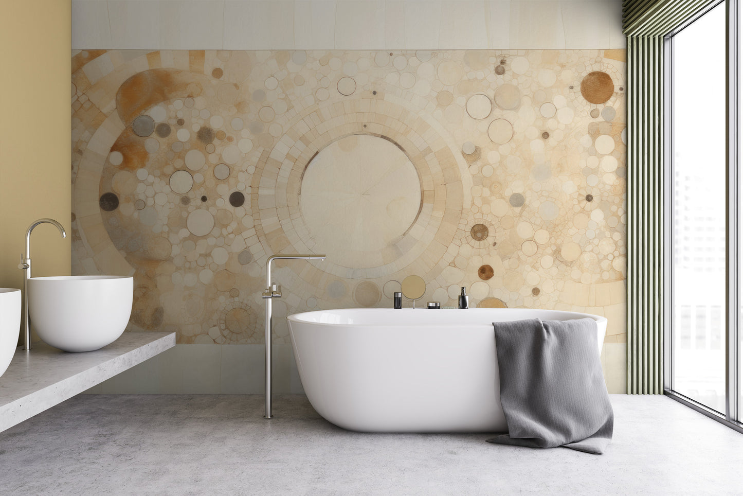 Wzór fototapety artystycznej o nazwie HARMONY CIRCLES pokazanej w aranżacji wnętrza.