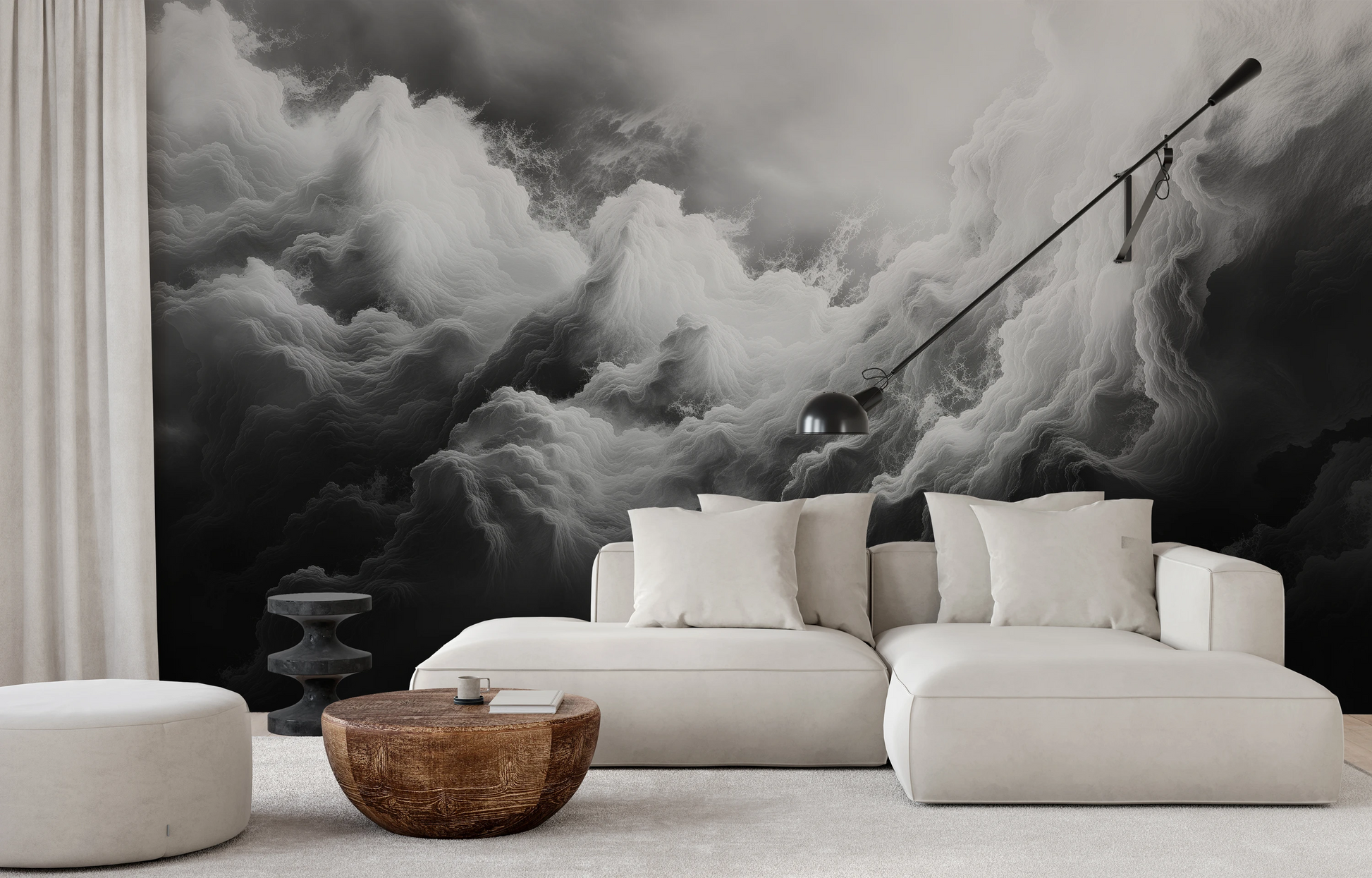 Wzór fototapety artystycznej o nazwie Ethereal Stratus pokazanej w aranżacji wnętrza.
