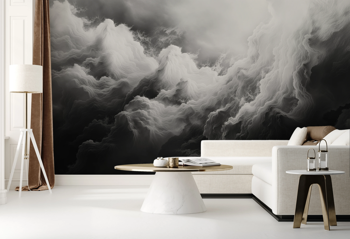 Zdjęcie prezentuje aranżację wnętrza z użyciem fototapety o nazwie Ethereal Stratus pokazanej w aranżacji wnętrza.