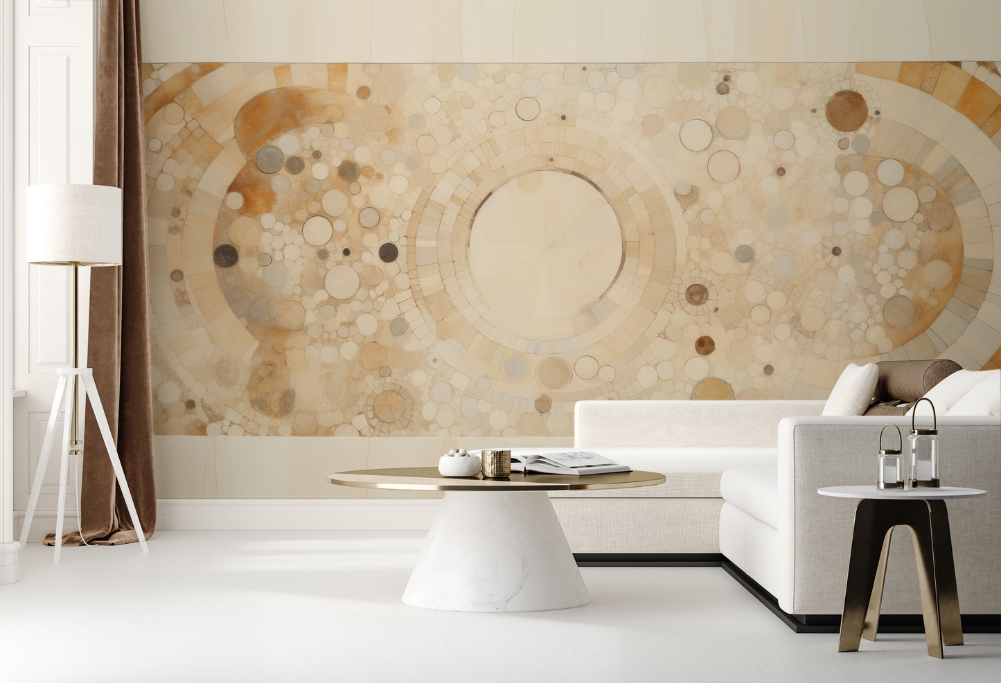 Wzór fototapety malowanej o nazwie HARMONY CIRCLES pokazanej w aranżacji wnętrza.