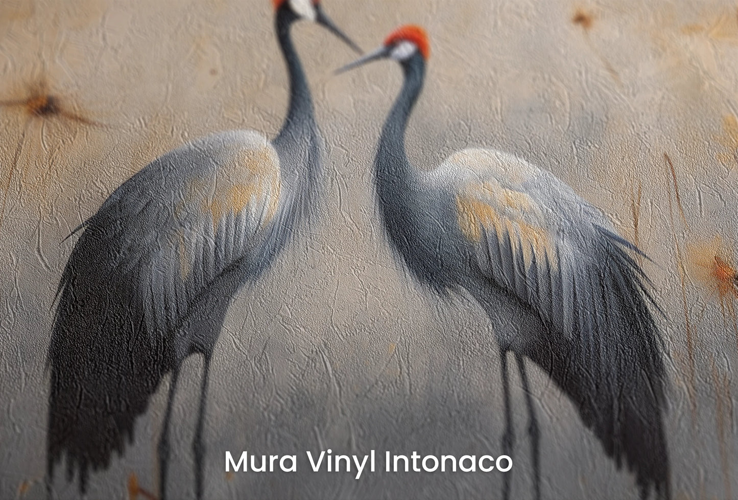 Zbliżenie na artystyczną fototapetę o nazwie Dusk's Whisper na podłożu Mura Vinyl Intonaco - struktura tartego tynku.