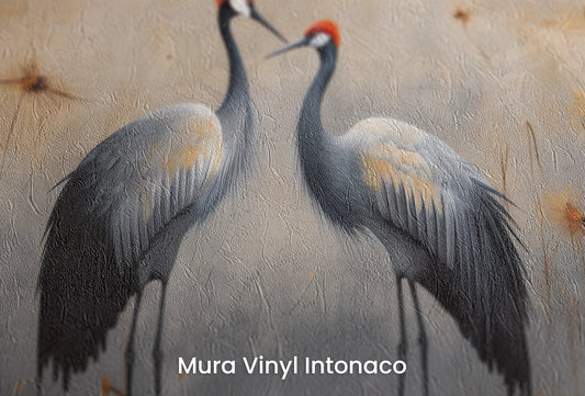 Zbliżenie na artystyczną fototapetę o nazwie Dusk's Whisper na podłożu Mura Vinyl Intonaco - struktura tartego tynku.