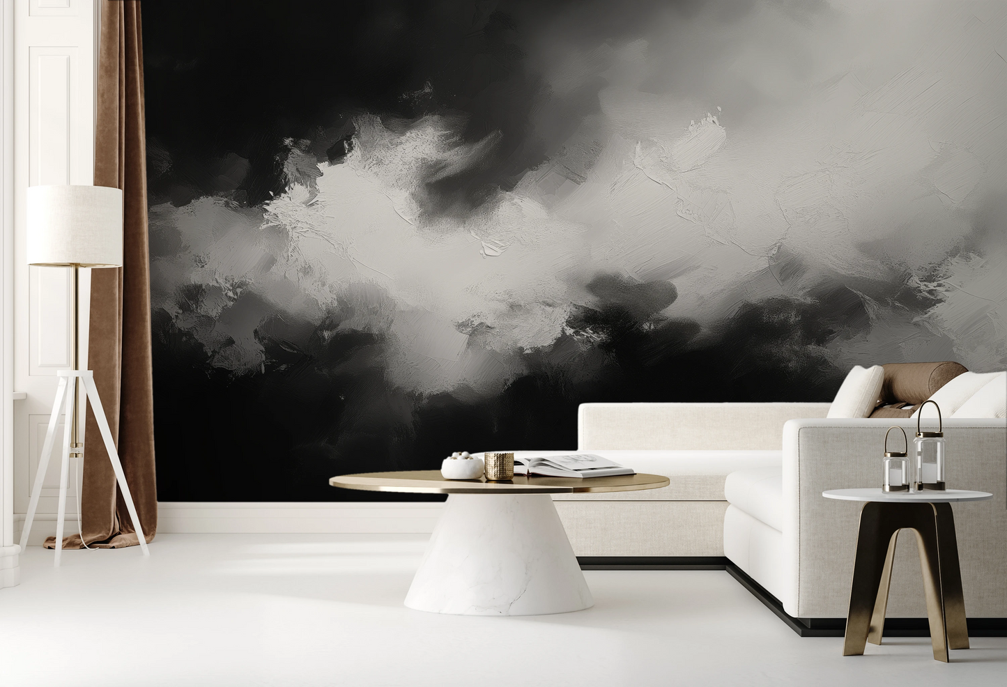 Fototapeta artystyczna o nazwie Silver Lining pokazana w aranżacji wnętrza.