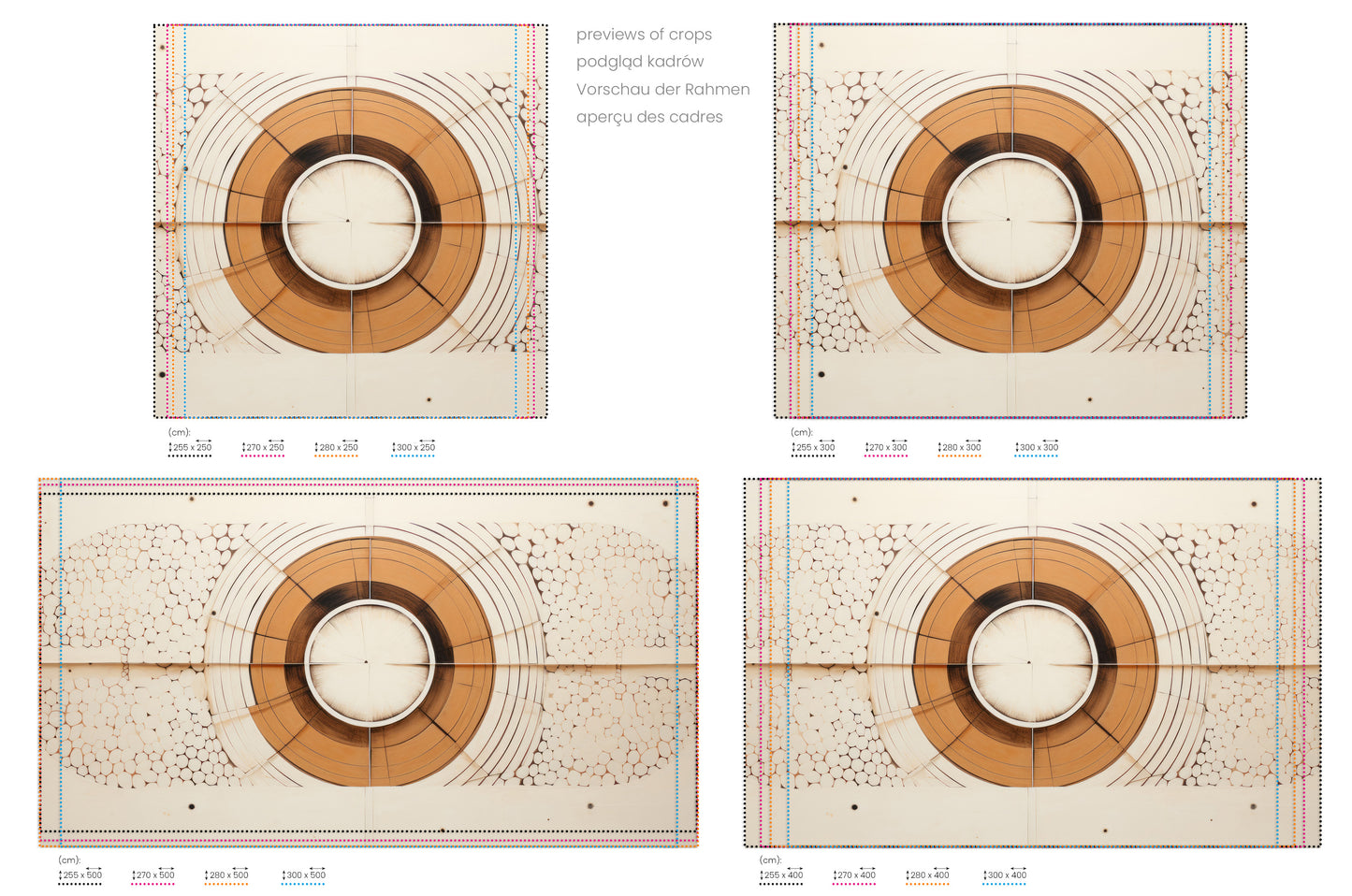 Na obrazie znajduje się prezentacja przykładowych rozmiarów fototapety o nazwie ORBITAL GEO. Rozmiar fototapety jest dowolny.