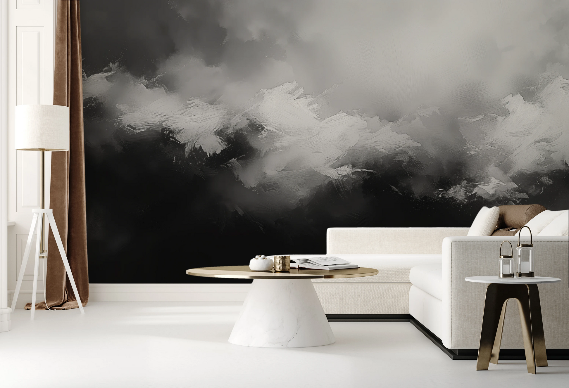 Fototapeta artystyczna o nazwie Monochromatic Mood pokazana w aranżacji wnętrza.