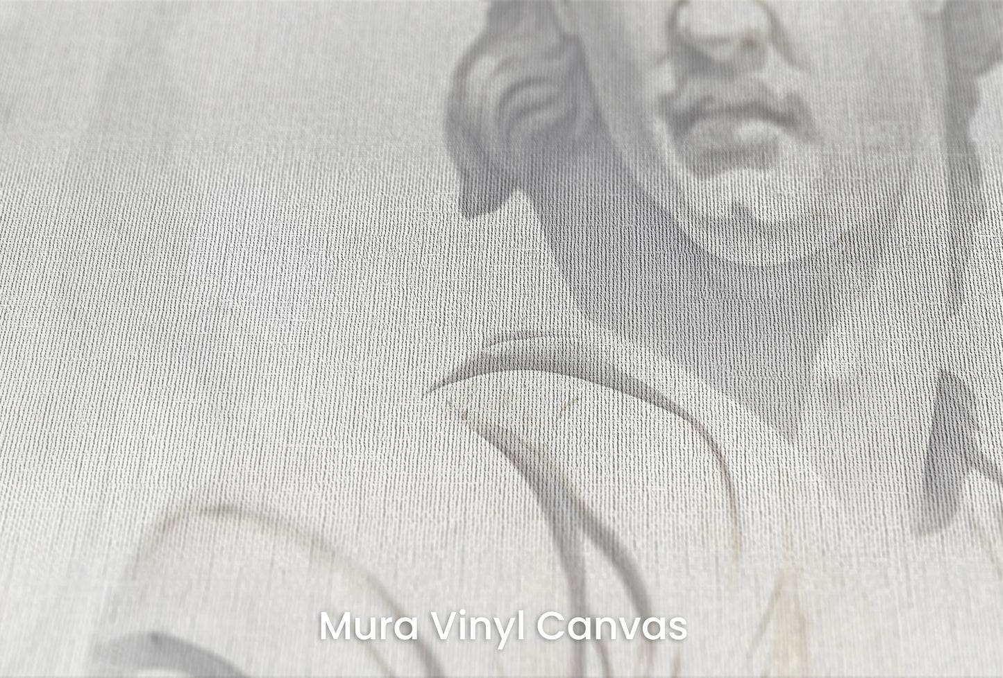Zbliżenie na artystyczną fototapetę o nazwie Olympian Trio na podłożu Mura Vinyl Canvas - faktura naturalnego płótna.