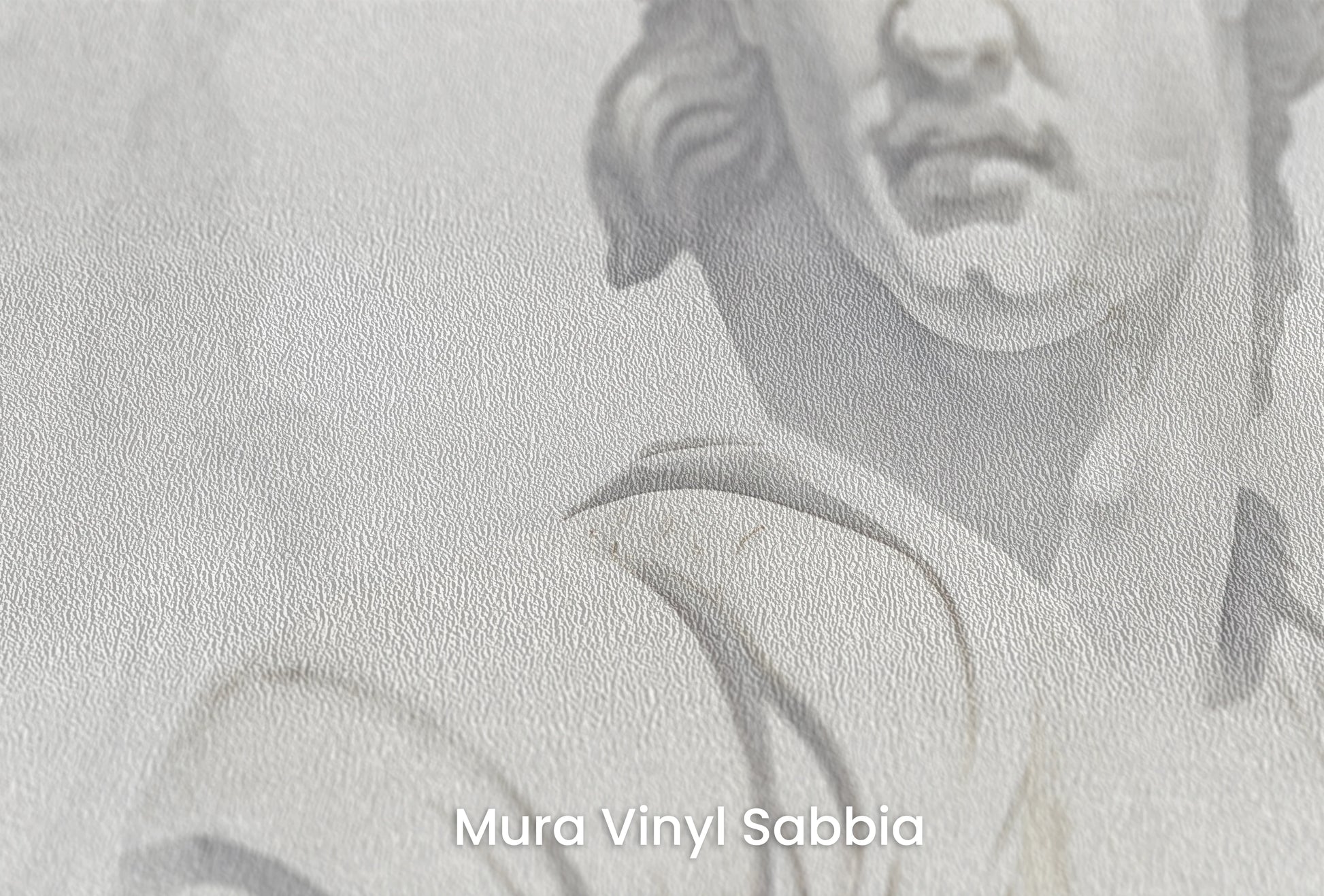 Zbliżenie na artystyczną fototapetę o nazwie Olympian Trio na podłożu Mura Vinyl Sabbia struktura grubego ziarna piasku.