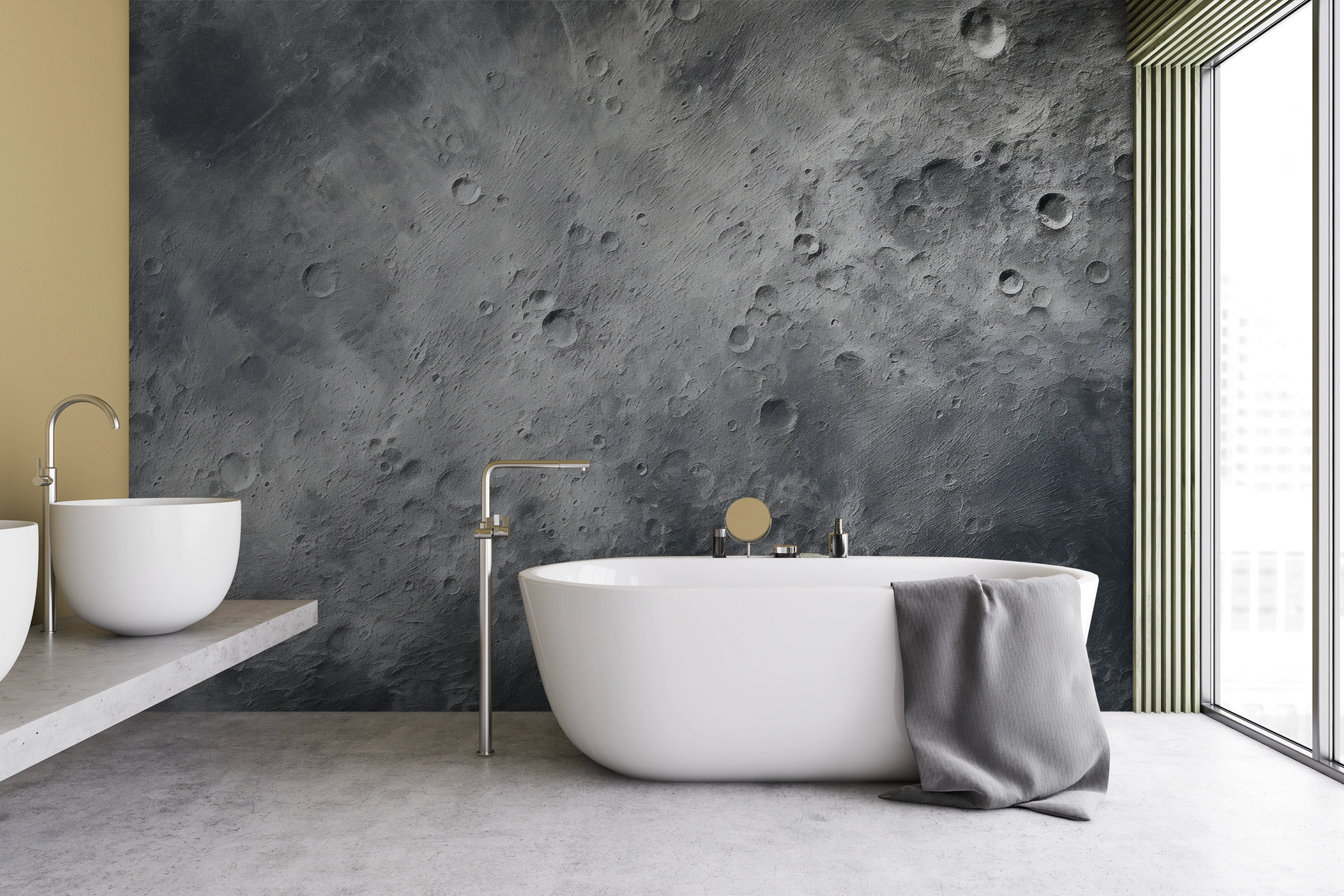 Wzór fototapety artystycznej o nazwie Cosmic Blush pokazanej w aranżacji wnętrza.