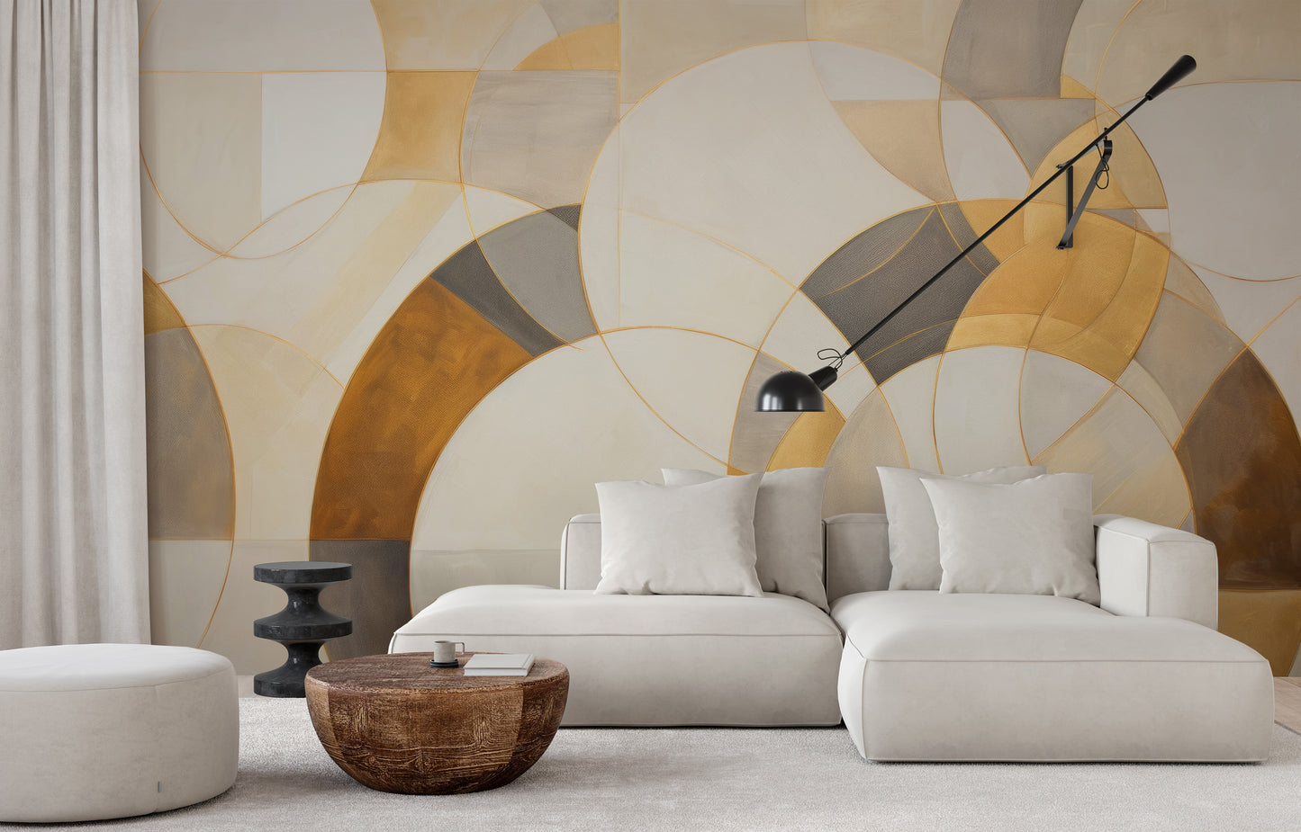 Wzór fototapety o nazwie GOLDEN SWIRL FUSION pokazanej w kontekście pomieszczenia.