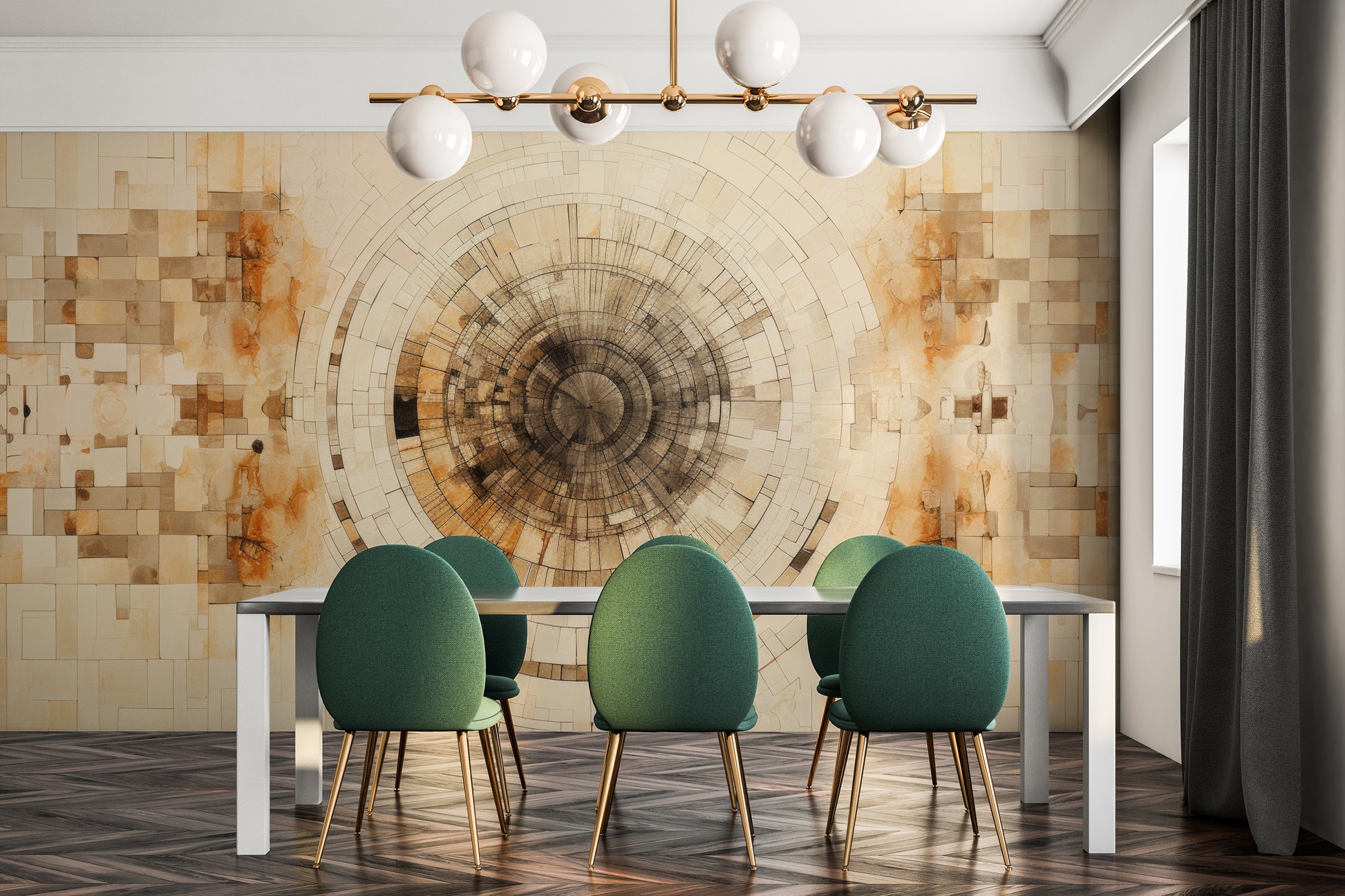 Fototapeta malowana o nazwie ANCIENT ECHOES SPIRAL pokazana w aranżacji wnętrza.