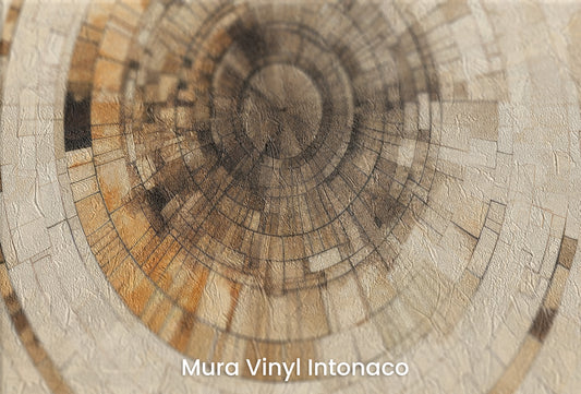 Zbliżenie na artystyczną fototapetę o nazwie ANCIENT ECHOES SPIRAL na podłożu Mura Vinyl Intonaco - struktura tartego tynku.