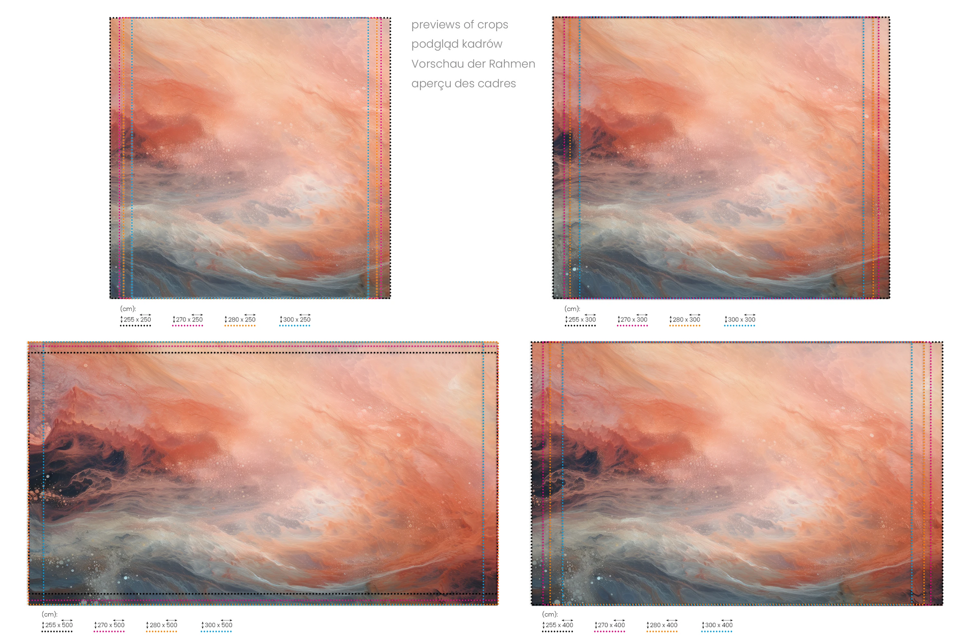 Na obrazie znajduje się prezentacja przykładowych rozmiarów fototapety o nazwie Monolith's Shadow. Rozmiar fototapety jest dowolny.
