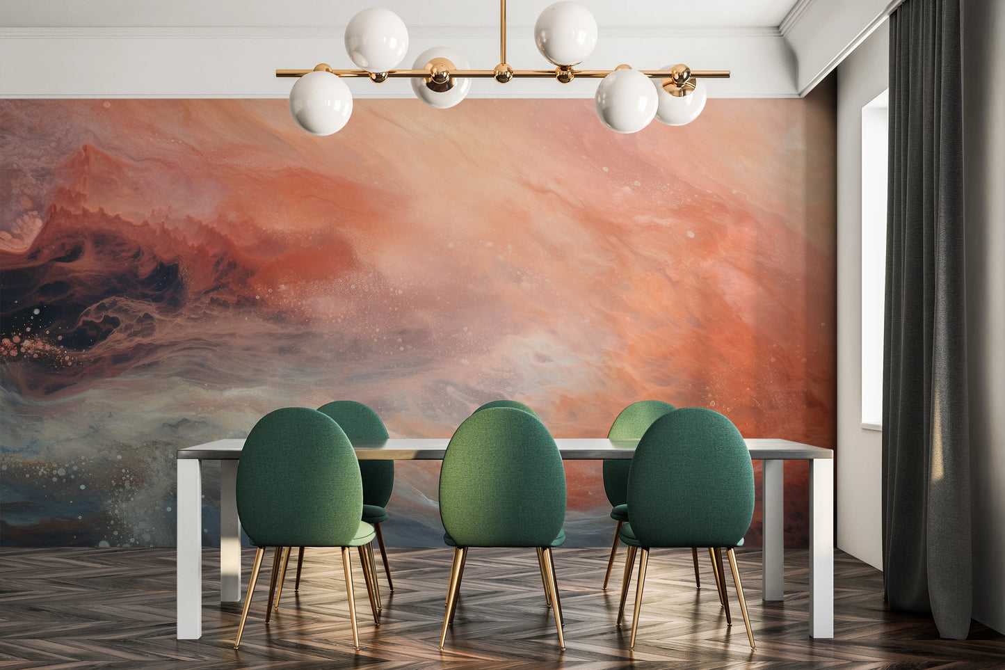 Wzór fototapety artystycznej o nazwie Monolith's Shadow pokazanej w aranżacji wnętrza.