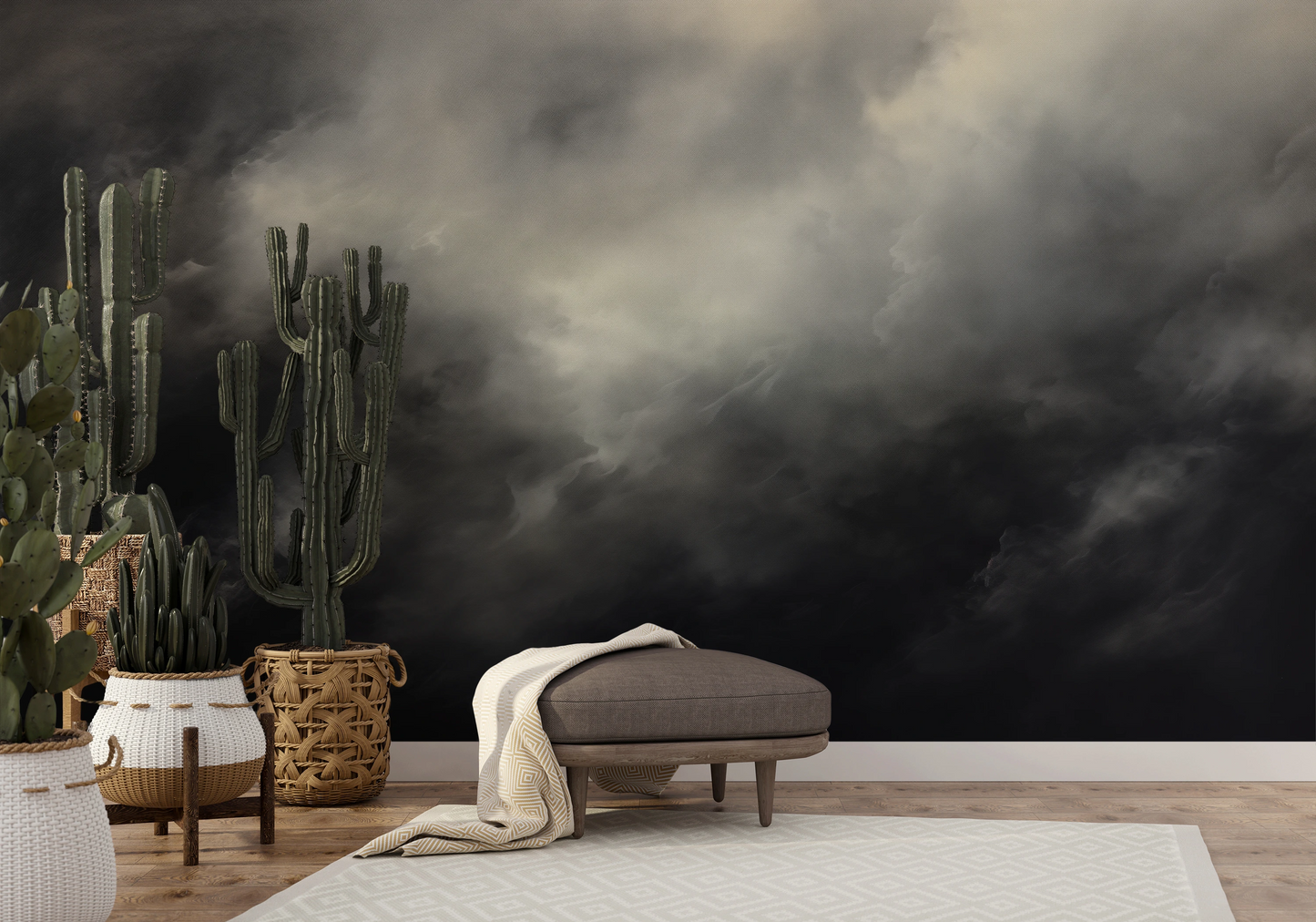 Fototapeta artystyczna o nazwie Silver Storm pokazana w aranżacji wnętrza.