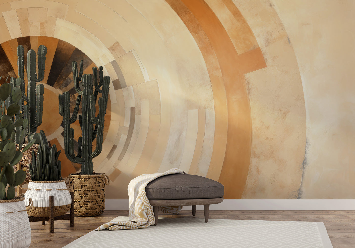 Wzór fototapety artystycznej o nazwie SOLAR GLORY RAYS pokazanej w aranżacji wnętrza.