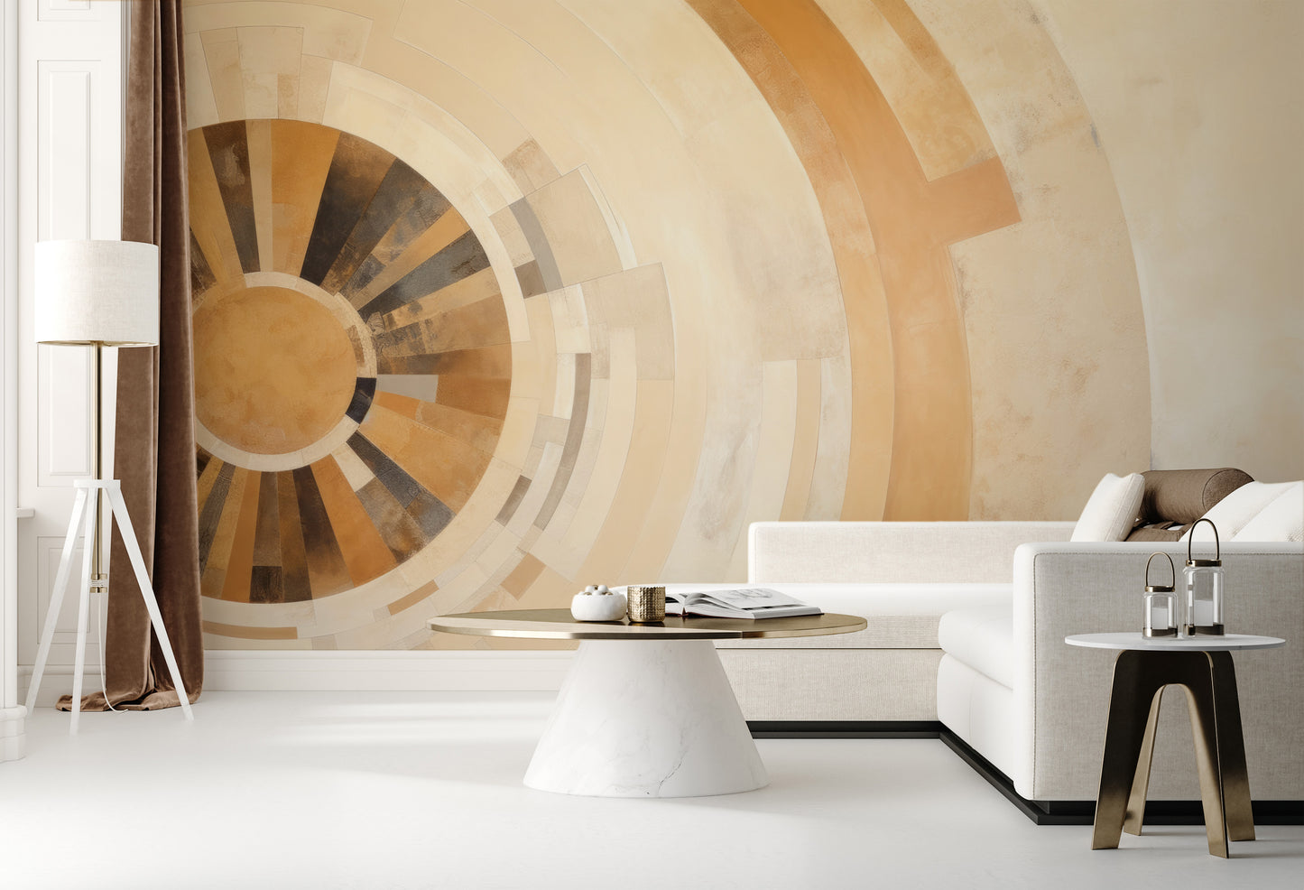 Wzór fototapety malowanej o nazwie SOLAR GLORY RAYS pokazanej w aranżacji wnętrza.