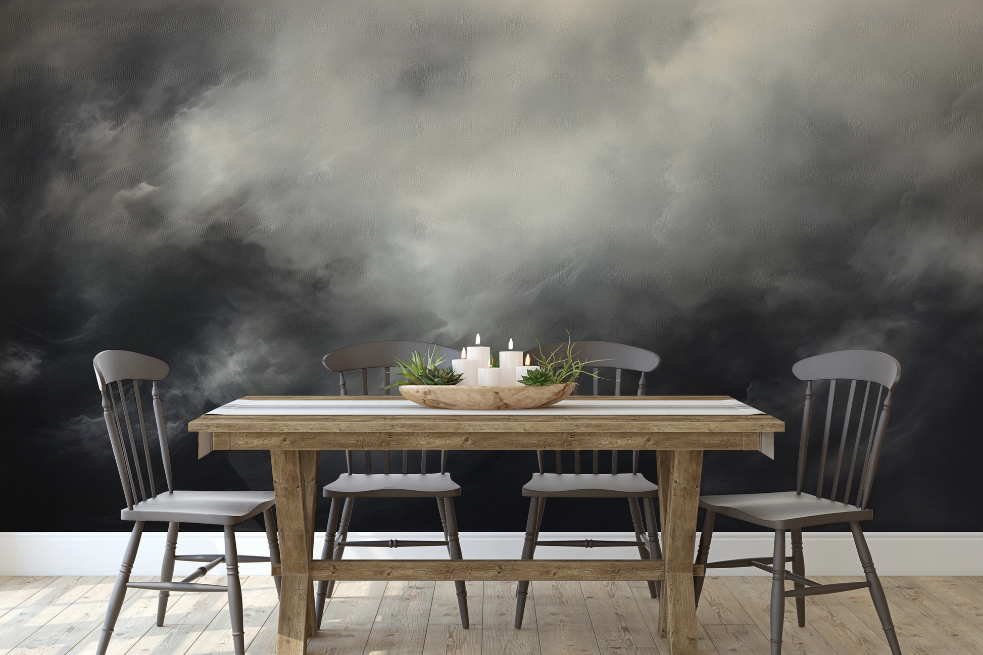 Fototapeta malowana o nazwie Silver Storm pokazana w aranżacji wnętrza.