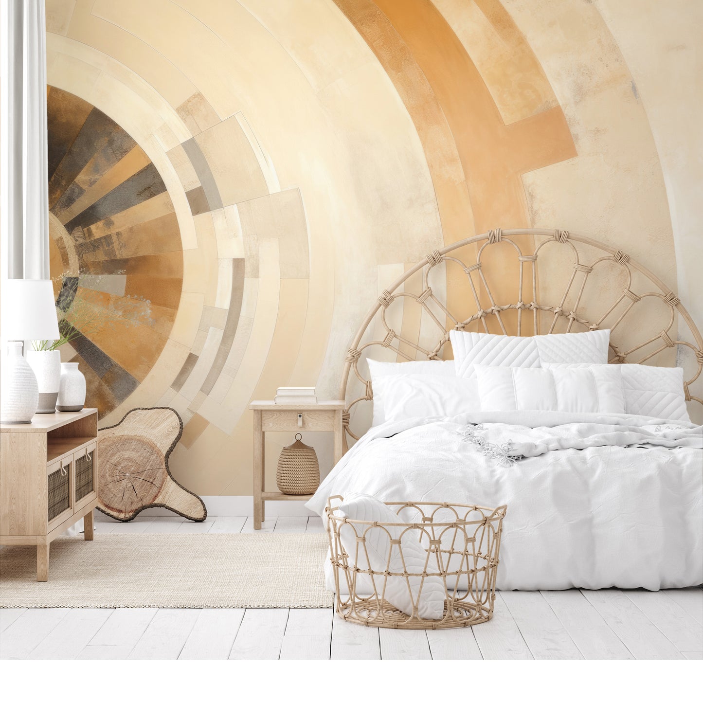 Zdjęcie prezentuje aranżację wnętrza z użyciem fototapety o nazwie SOLAR GLORY RAYS pokazanej w aranżacji wnętrza.