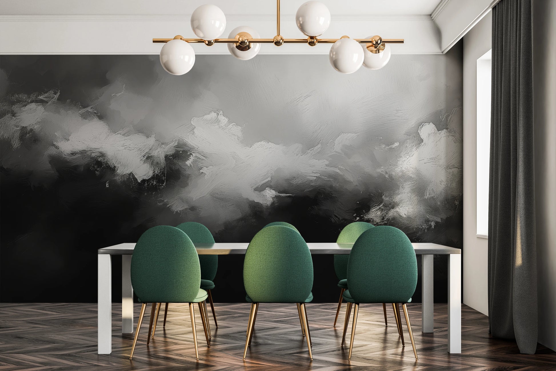 Wzór fototapety artystycznej o nazwie Ethereal Forms pokazanej w aranżacji wnętrza.