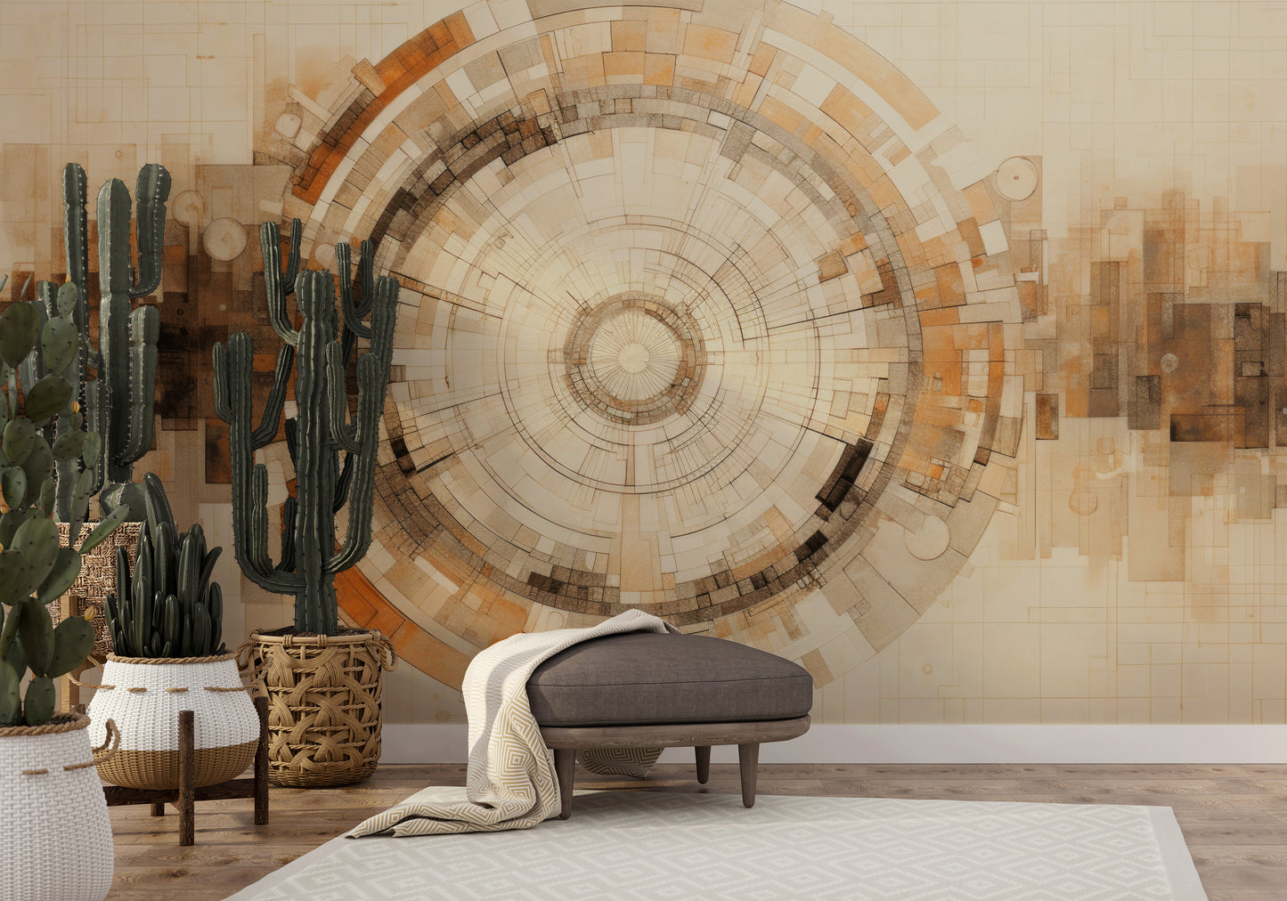 Wzór fototapety artystycznej o nazwie TIMELESS VORTEX ARRAY pokazanej w aranżacji wnętrza.