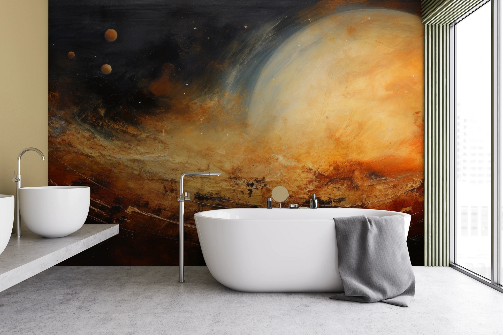 Wzór fototapety o nazwie Moonlit Glory pokazanej w kontekście pomieszczenia.