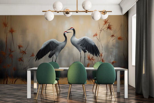 Wzór fototapety artystycznej o nazwie Duet at Dusk pokazanej w aranżacji wnętrza.