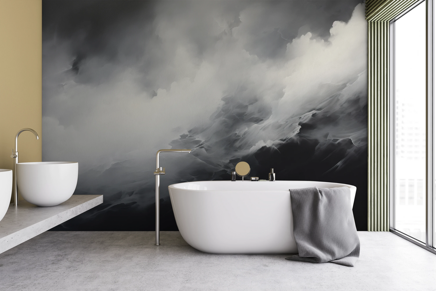 Wzór fototapety artystycznej o nazwie Shadowplay pokazanej w aranżacji wnętrza.