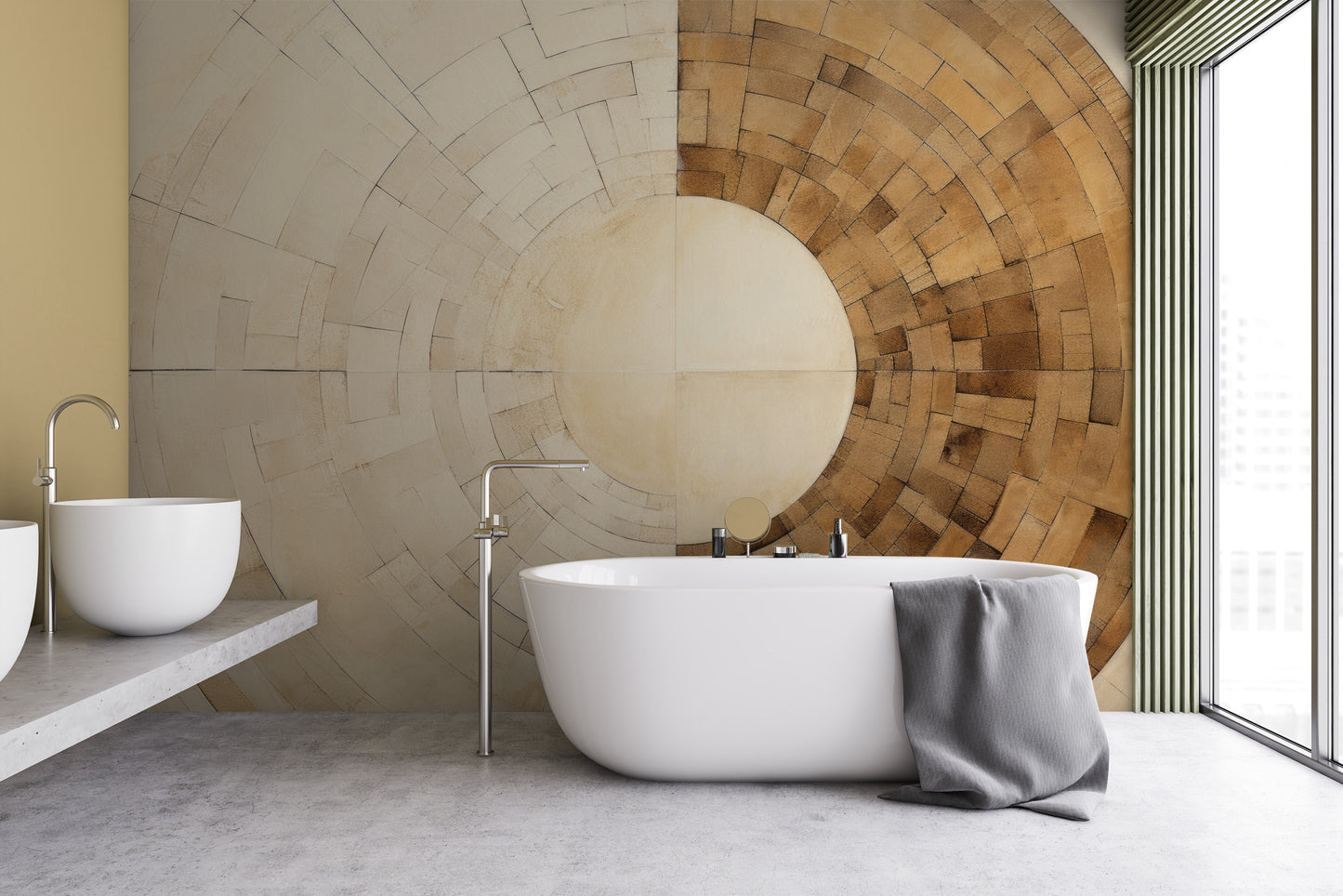 Wzór fototapety o nazwie SUNSTONE MAZE DESIGN pokazanej w kontekście pomieszczenia.