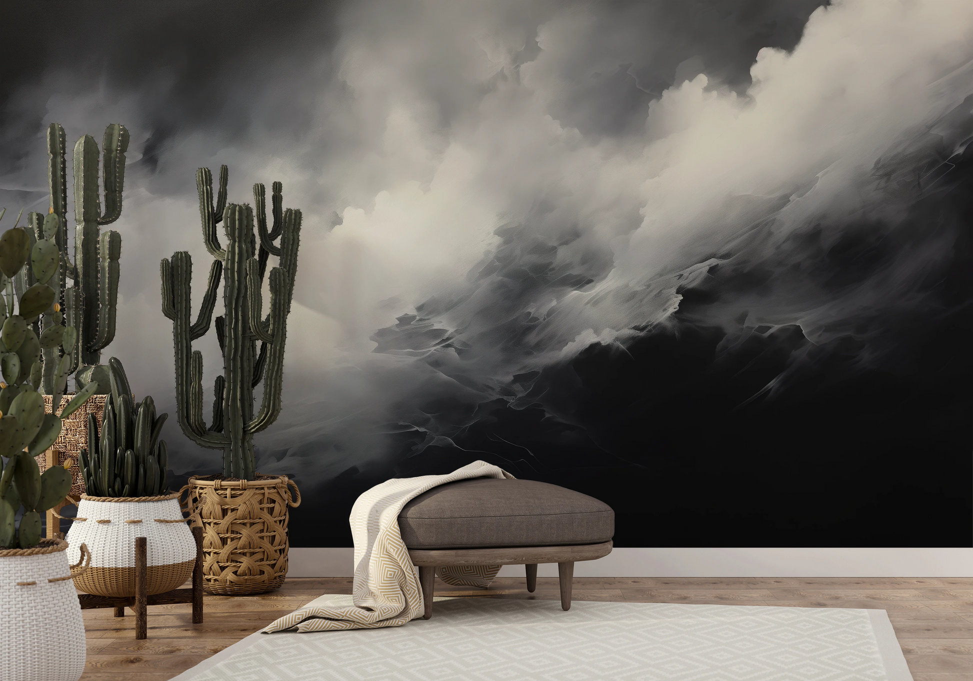 Fototapeta artystyczna o nazwie Shadowplay pokazana w aranżacji wnętrza.