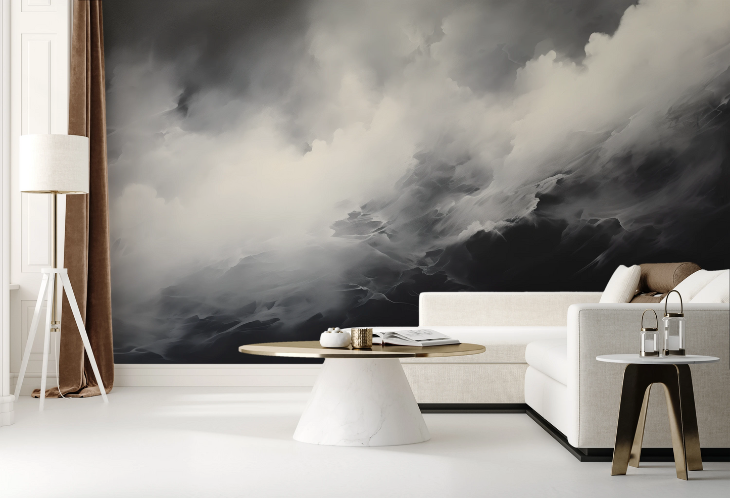 Zdjęcie prezentuje aranżację wnętrza z użyciem fototapety o nazwie Shadowplay pokazanej w aranżacji wnętrza.