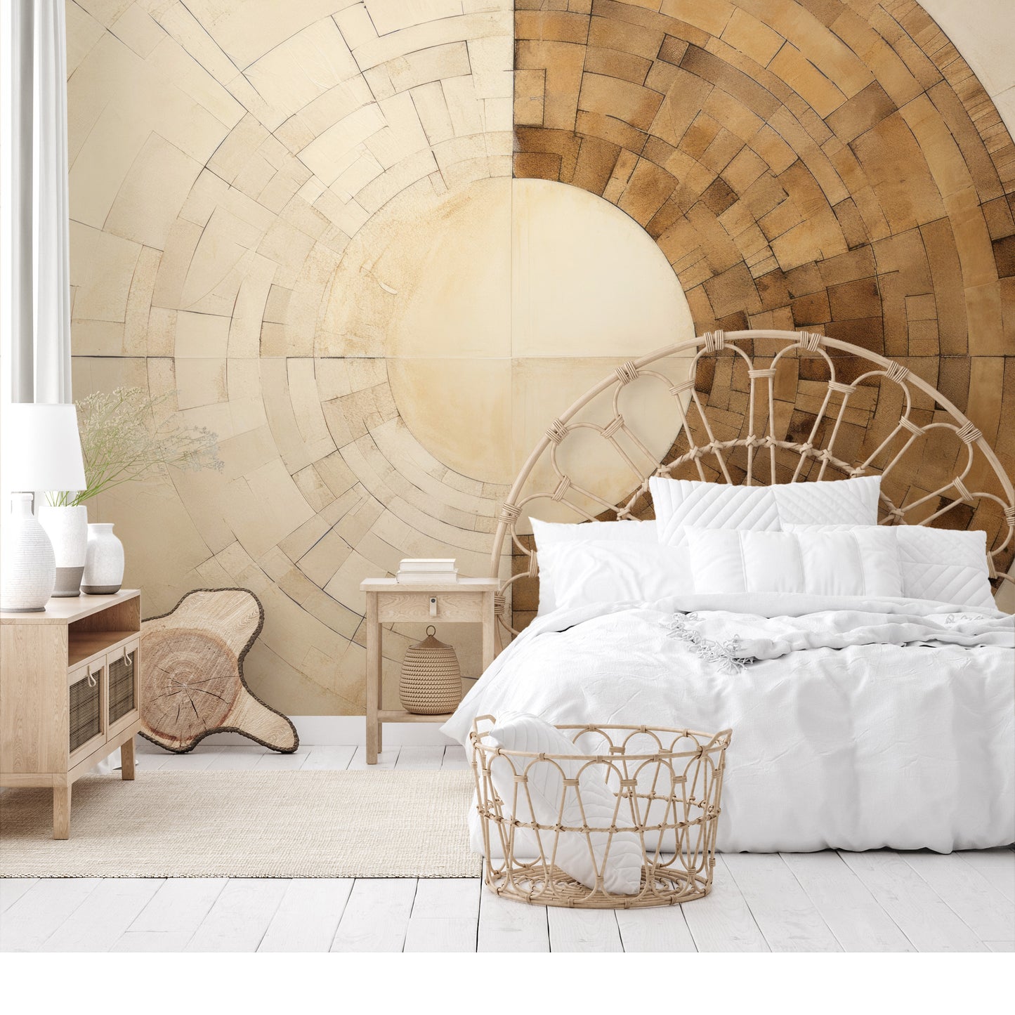Wzór fototapety artystycznej o nazwie SUNSTONE MAZE DESIGN pokazanej w aranżacji wnętrza.